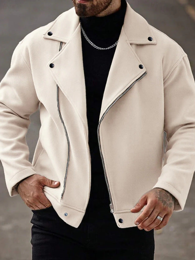 Herren Oversized Bikerjacke aus Wollmix mit asymmetrischem Reißverschluss und Druckknopf-Details Shop Nory