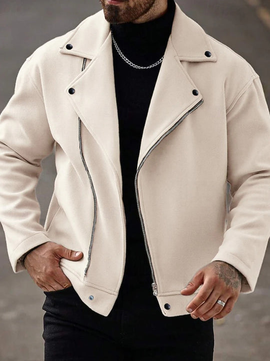 Herren Oversized Bikerjacke aus Wollmix mit asymmetrischem Reißverschluss und Druckknopf-Details Shop Nory