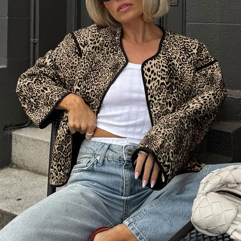Damen Lässige Bomberjacke mit Leo-Muster Shop Nory