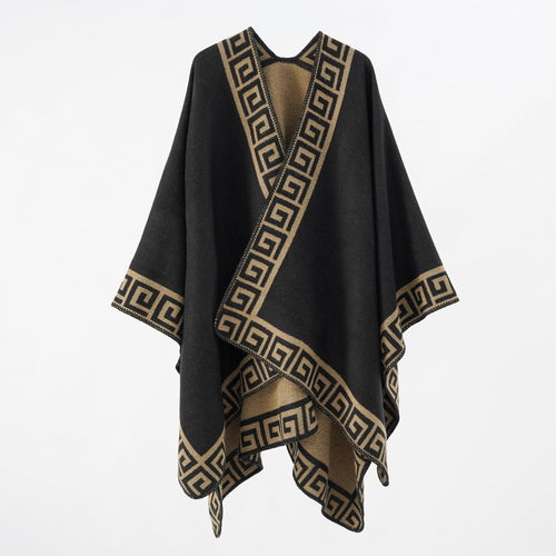 Damen Wollmix-Cape mit griechisch inspiriertem Bordürmuster und offenem Kimonofall Shop Nory