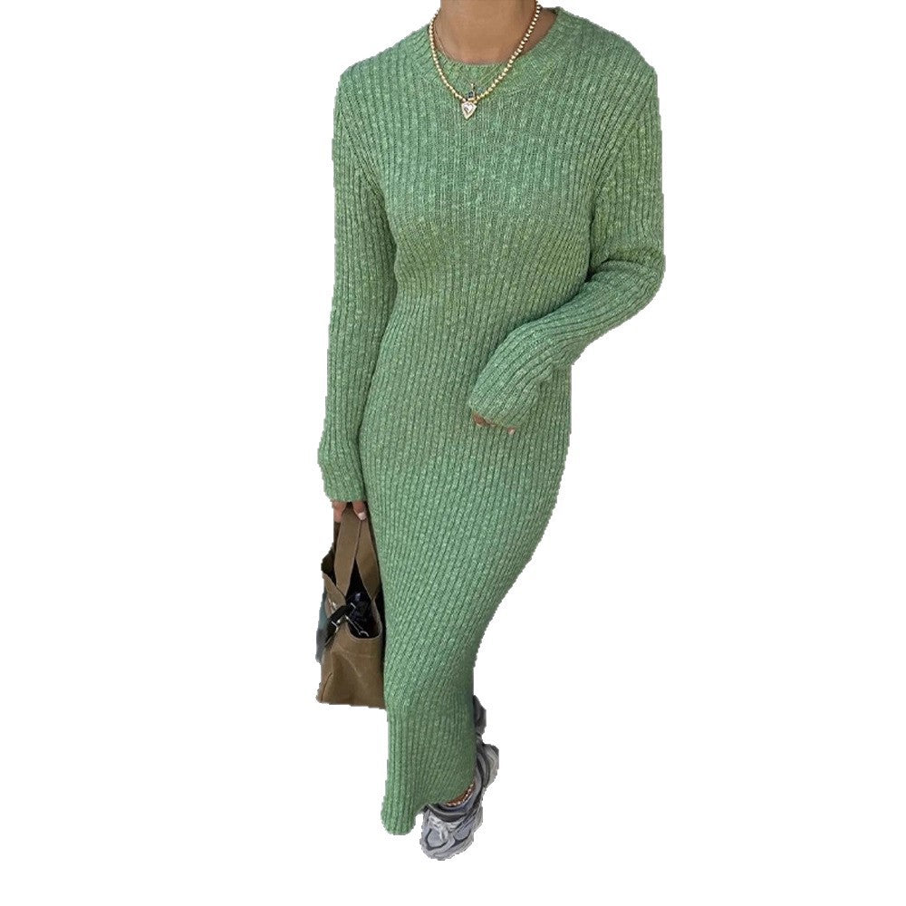 Damen Langes geripptes Strickkleid mit passendem Maxicardigan, Seitentasten und voluminösen Ballonärmeln Shop Nory