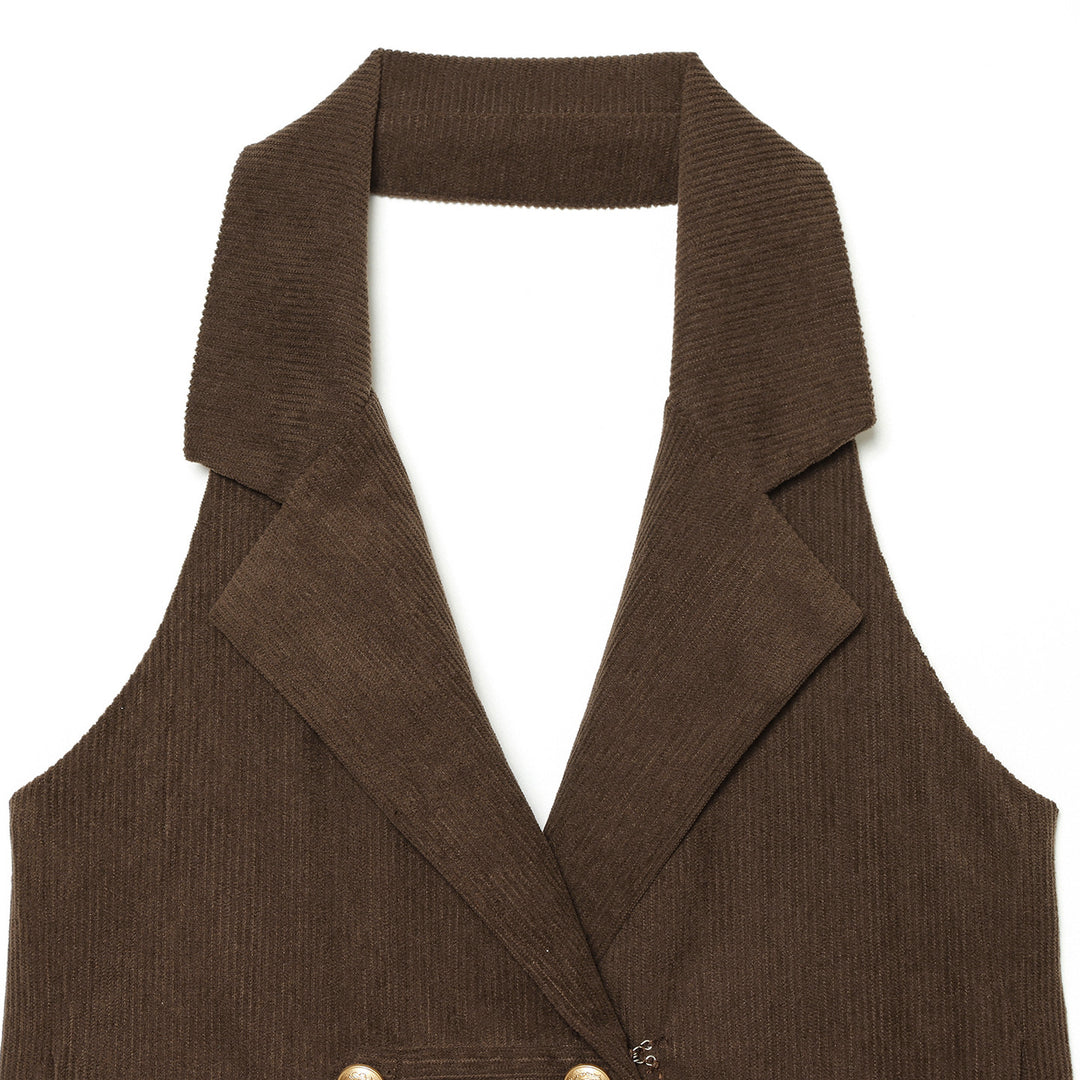 Damen Taillierte Cordweste mit doppelter Knopfleiste und Reverskragen Shop Nory