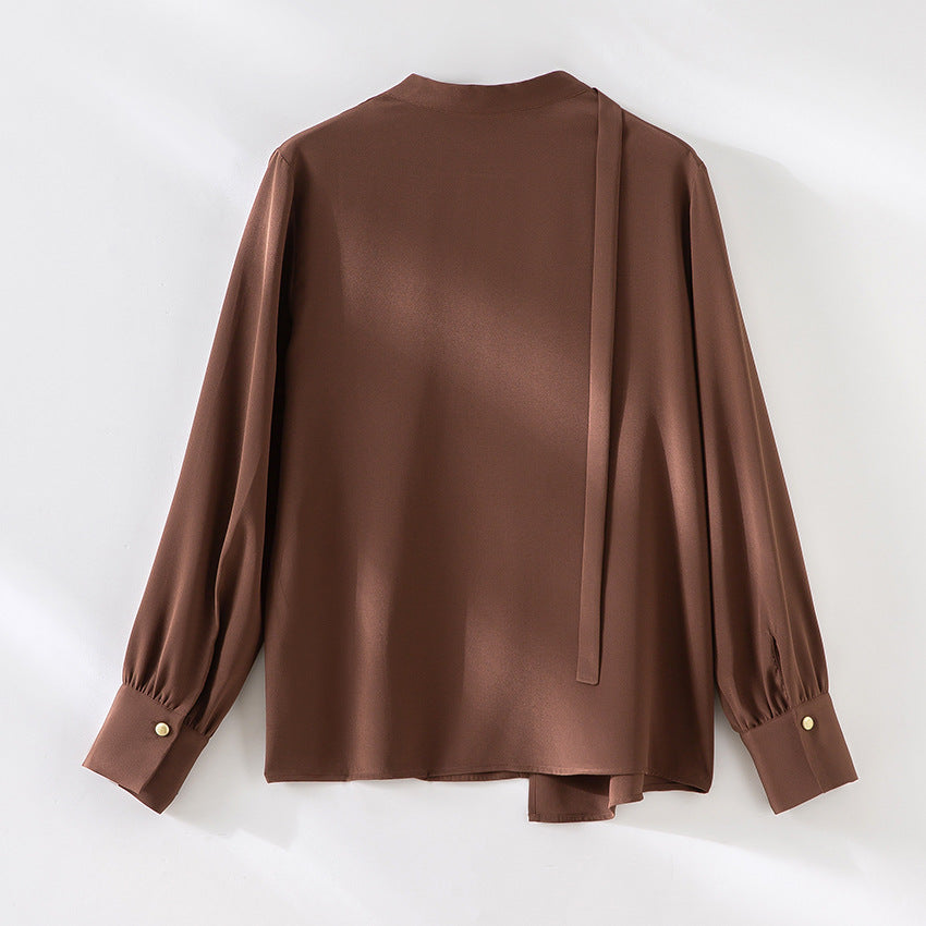 Damen elegante oversized Bluse mit asymmetrischem V-Ausschnitt und Manschetten Shop Nory