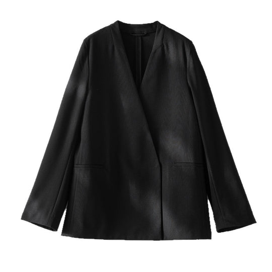 Damen Kragenloser Blazer mit V-Ausschnitt und minimalistischer Boxy-Silhouette Shop Nory