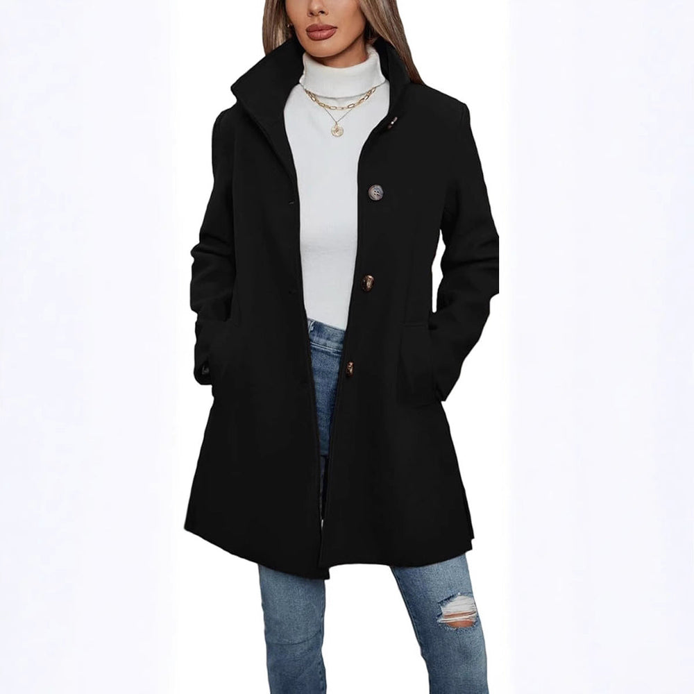 Damen Eleganter Wollmantel mit Hochgeschlossenem Kragen und Praktischen Taschen