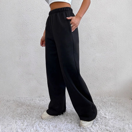 Damen nan weite Loungehose aus French Terry mit hohem Komfortbund, seitlichen Eingrifftaschen und fließendem Bein Shop Nory