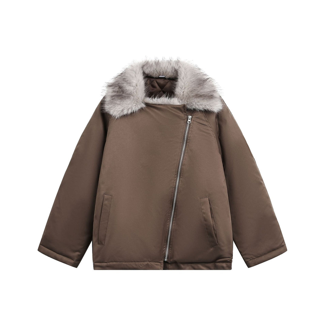 Damen Wattierter Kurzparka mit Kunstfellkragen und asymmetrischer Reißverschluss Shop Nory