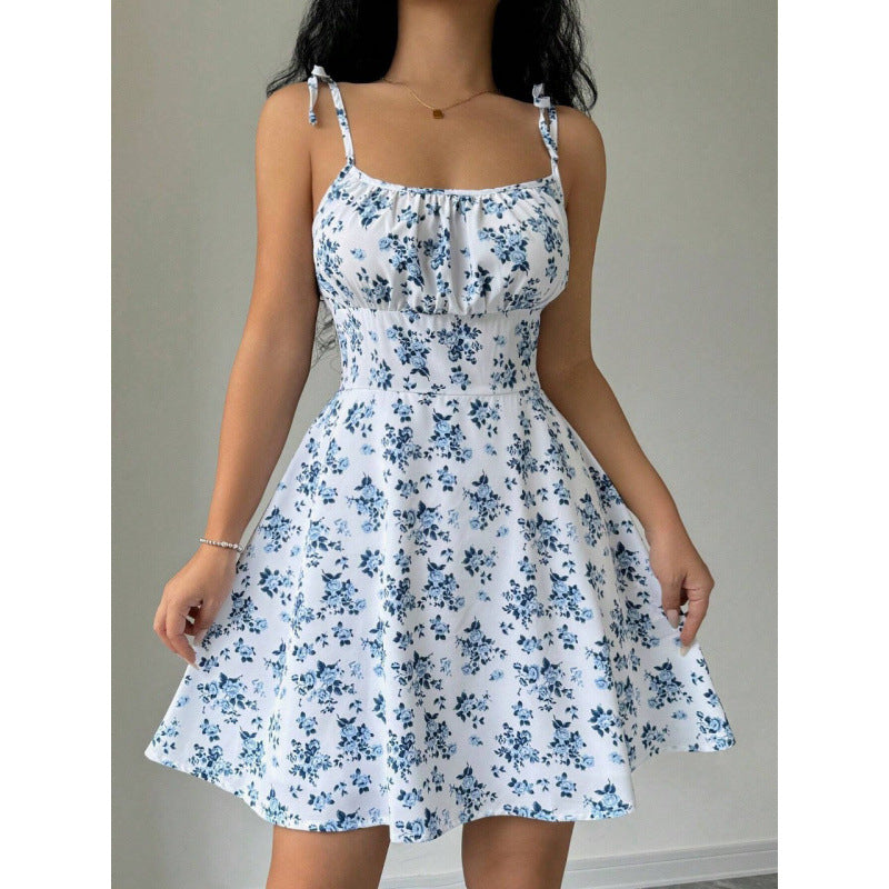 Damen Sommerliches Blümchenkleid mit verstellbaren Spaghettiträgern