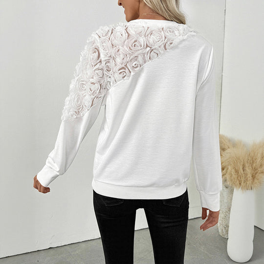 Damen Sweatshirt mit 3D-Rosenapplikation und transparentem Einsatz Shop Nory