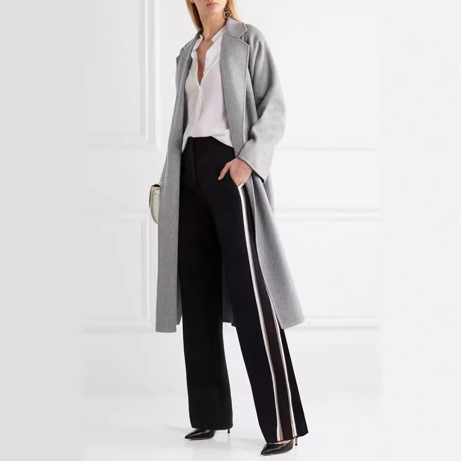 Damen Bodenlanger Offener Wollmix‑Mantel mit entspanntem Revers und fließendem Fall Shop Nory