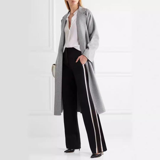 Damen Bodenlanger Offener Wollmix‑Mantel mit entspanntem Revers und fließendem Fall Shop Nory