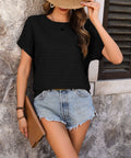 Damen Lässiges T-Shirt mit strukturiertem Stoff und überschnittenen Ärmeln