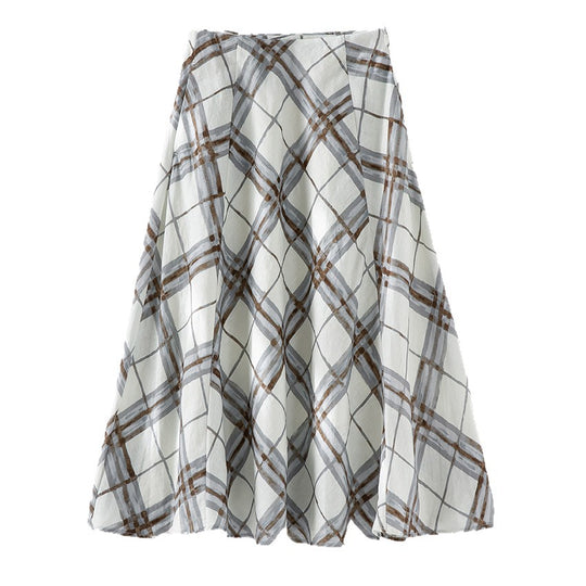 Damen A‑Linien‑Midirock mit hoher Taille und aquarelligem Karomuster Shop Nory