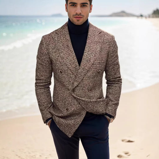 Herren nan zweireihiger strukturierter Wollmix-Blazer mit Peak-Revers und tailliertem Schnitt Shop Nory