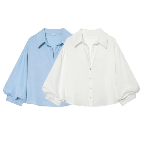 Damen Gekürzte Boxy-Bluse mit weiten Ballonärmeln und Hemdkragen Shop Nory