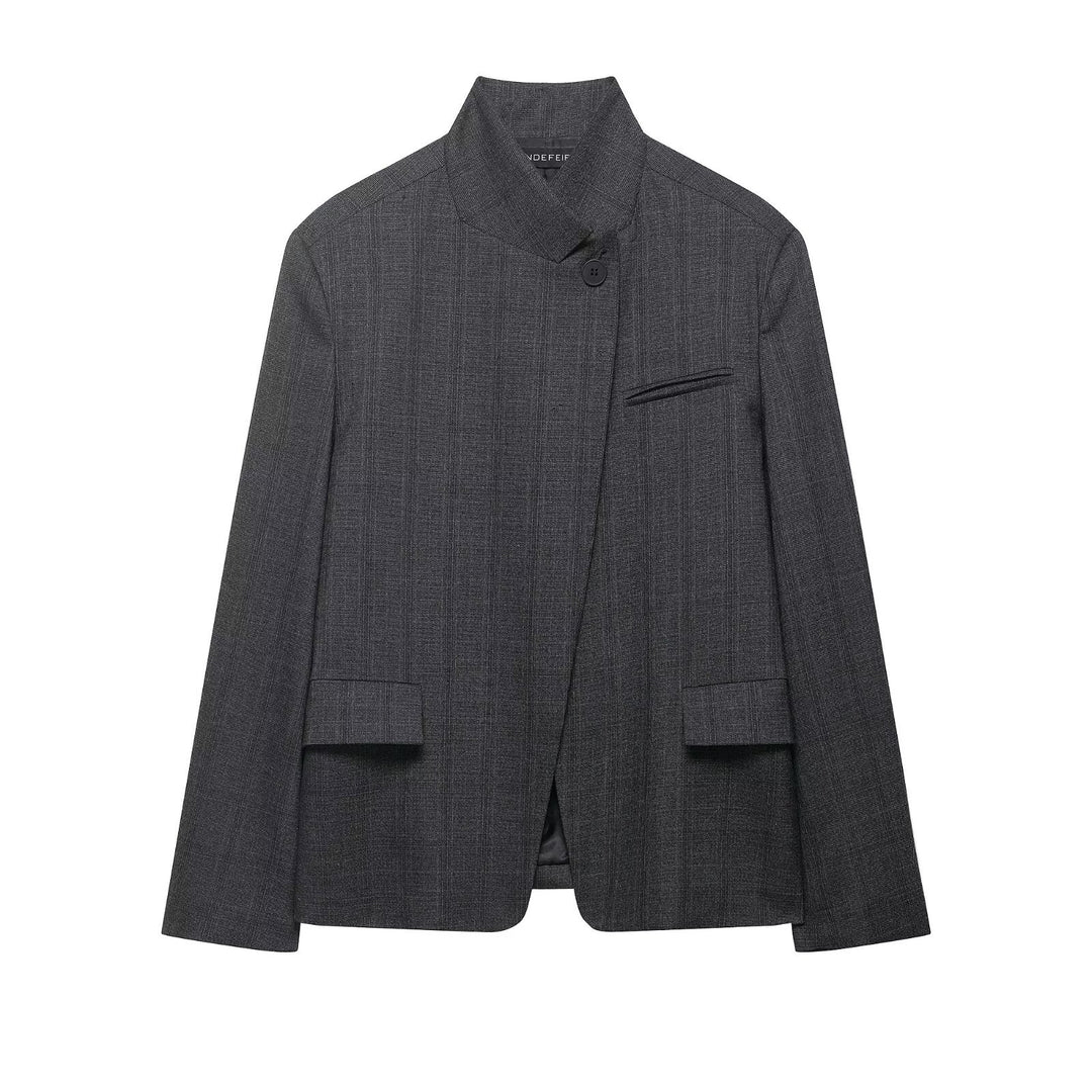 Damen Moderner schlanker Blazer mit asymmetrischer Knopfleiste und Stehkragen Shop Nory