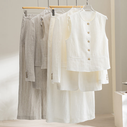 Damen Weite Leinenhose mit hoher Taille, Bundfalten und legerer Palazzosilhouette Shop Nory