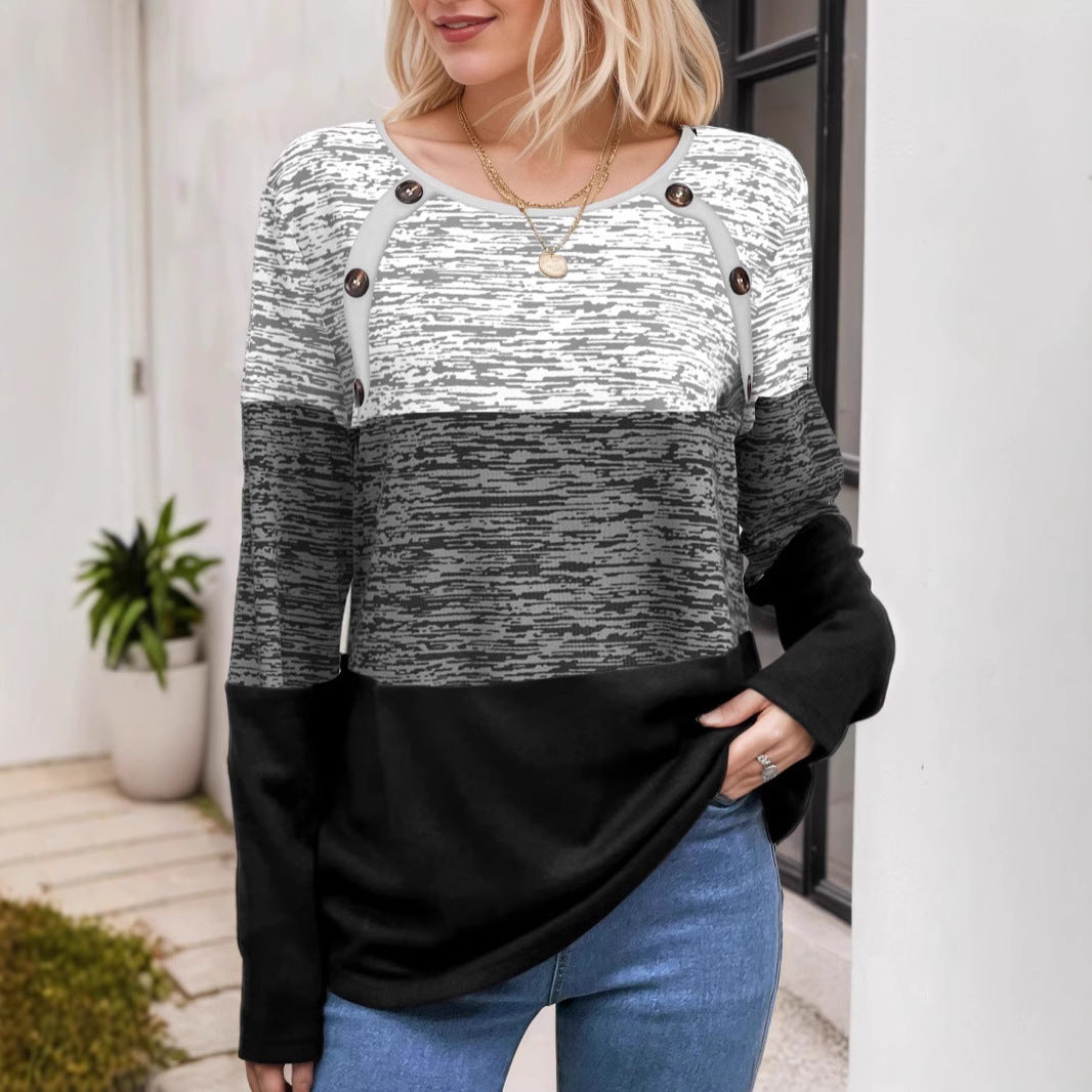 Damen Colorblock-Longsleeve mit Schulter-Knopfleiste & strukturierter Melange-Optik Shop Nory