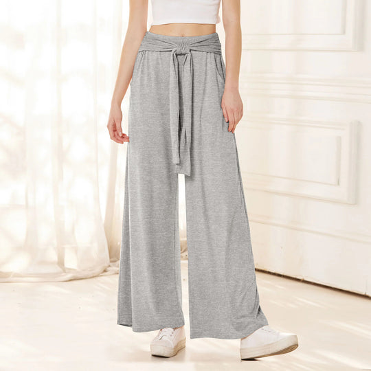 Damen Hochtaillierte Weite Palazzo-Hose mit Selbstbindendem Taillenbund und Seitentaschen Shop Nory