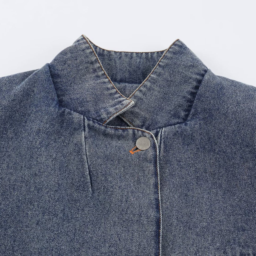 Damen Verkürzte Jeansjacke im Boxy‑Schnitt mit Stehkragen und dreiviertelärmeln Shop Nory
