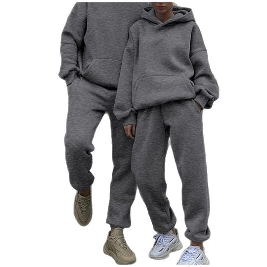 Damen nan gemütliches French-Terry Loungewear-Set mit doppellagiger Kapuze, Kängurutasche und elastischem Knöchel-Jogger Shop Nory