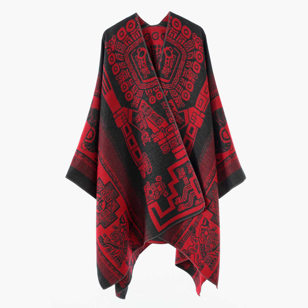 Damen Oversize-Jacquardponcho im Kimono-Stil mit grafischem Medaillonmotiv Shop Nory