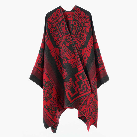 Damen Oversize-Jacquardponcho im Kimono-Stil mit grafischem Medaillonmotiv Shop Nory