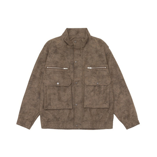 Herren Boxy Utility-Blousonjacke aus Veloursoptik mit Stehkragen und Mehrfachtaschen Shop Nory