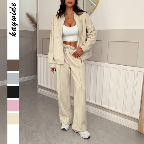 Damen nan Oversize-Sweatset mit Reißverschluss-Bomberjacke und Highwaist-Palazzohose Shop Nory