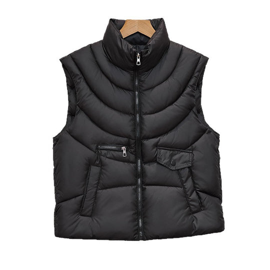 Damen nan ärmellose gesteppte Isolationsweste mit hohem Stehkragen, verdecktem Reißverschluss und Multifunktions‑Taschen Shop Nory