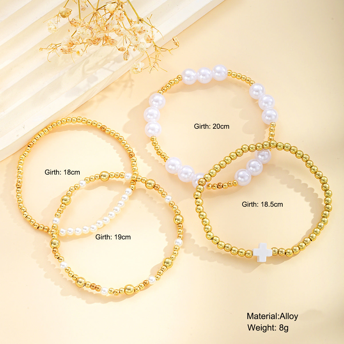 Damen Armband-Set mit schimmernden Perlen und stilvollen Goldakzenten Shop Nory