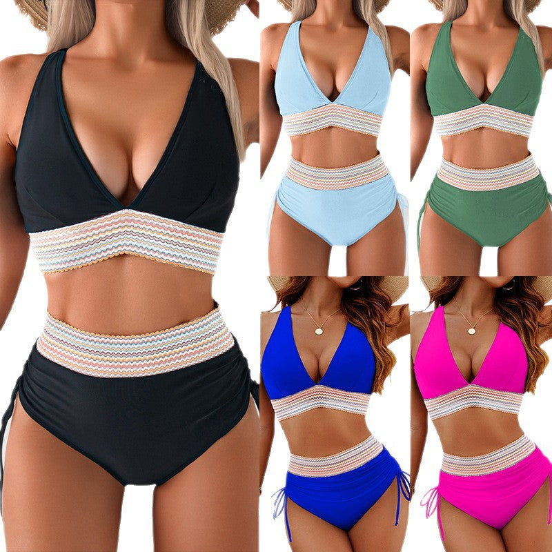 Damen Bikini-Set mit doppeltem Oberteil und verstellbaren Ruffy-Bindungen