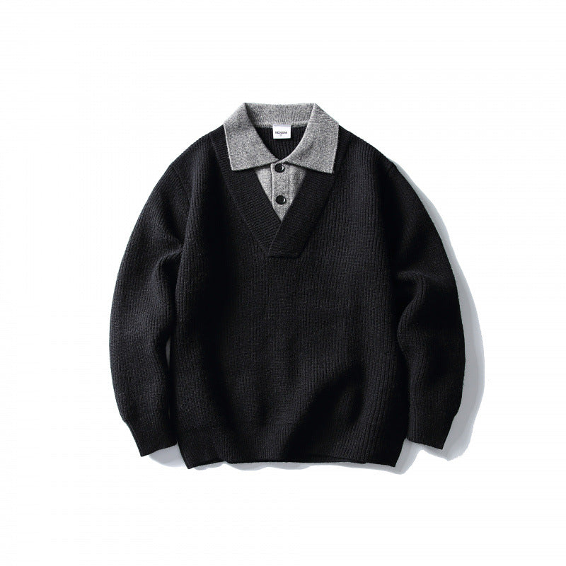 Herren Pullover mit Polo-Halbknopfblende, Oversize-Rippstrick und V-Ausschnitt-Detail Shop Nory