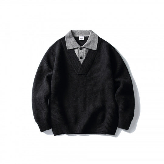 Herren Pullover mit Polo-Halbknopfblende, Oversize-Rippstrick und V-Ausschnitt-Detail Shop Nory