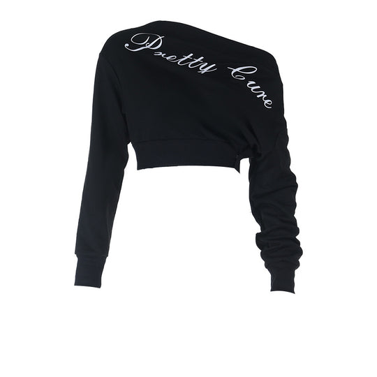 Damen kurzes Off-Shoulder-Sweatshirt mit asymmetrischem Ausschnitt und gerafftem Ärmel Shop Nory