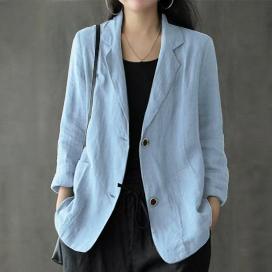 Damen Leinenblazer im lässigen Stil mit lockerer Passform und aufgesetzten Taschen Shop Nory