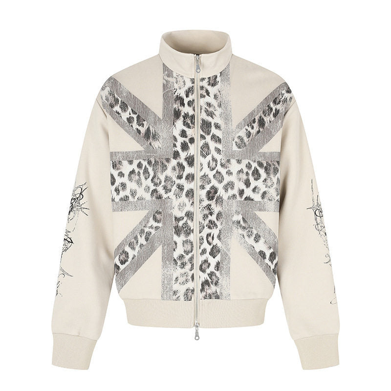 Damen Zip-Sweatjacke mit Stehkragen und Leoparden‑Union‑Jack‑Print Shop Nory