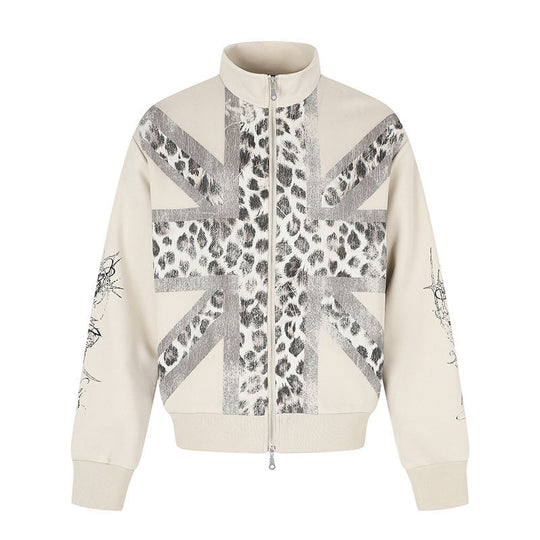 Damen Zip-Sweatjacke mit Stehkragen und Leoparden‑Union‑Jack‑Print Shop Nory