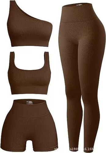 Damen Sportliches 3-teiliges Set mit trendigen Oberteilen und Leggings Shopnory