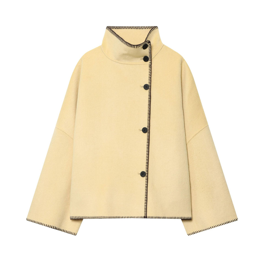Damen Cape-Mantel mit Stehkragen, asymmetrischer Knopfleiste und Ziernaht Shop Nory