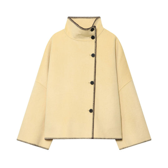 Damen Cape-Mantel mit Stehkragen, asymmetrischer Knopfleiste und Ziernaht Shop Nory