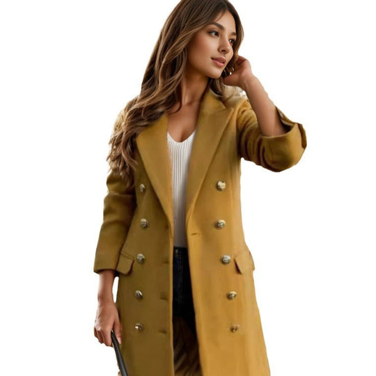 Damen exklusiver Double-Breasted-Mantel mit stilvollen Knopfdetails