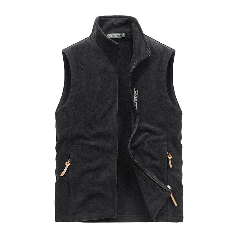 Herren Fleece-Utility-Weste mit Reißverschluss, Stehkragen und praktischen Taschen Shop Nory