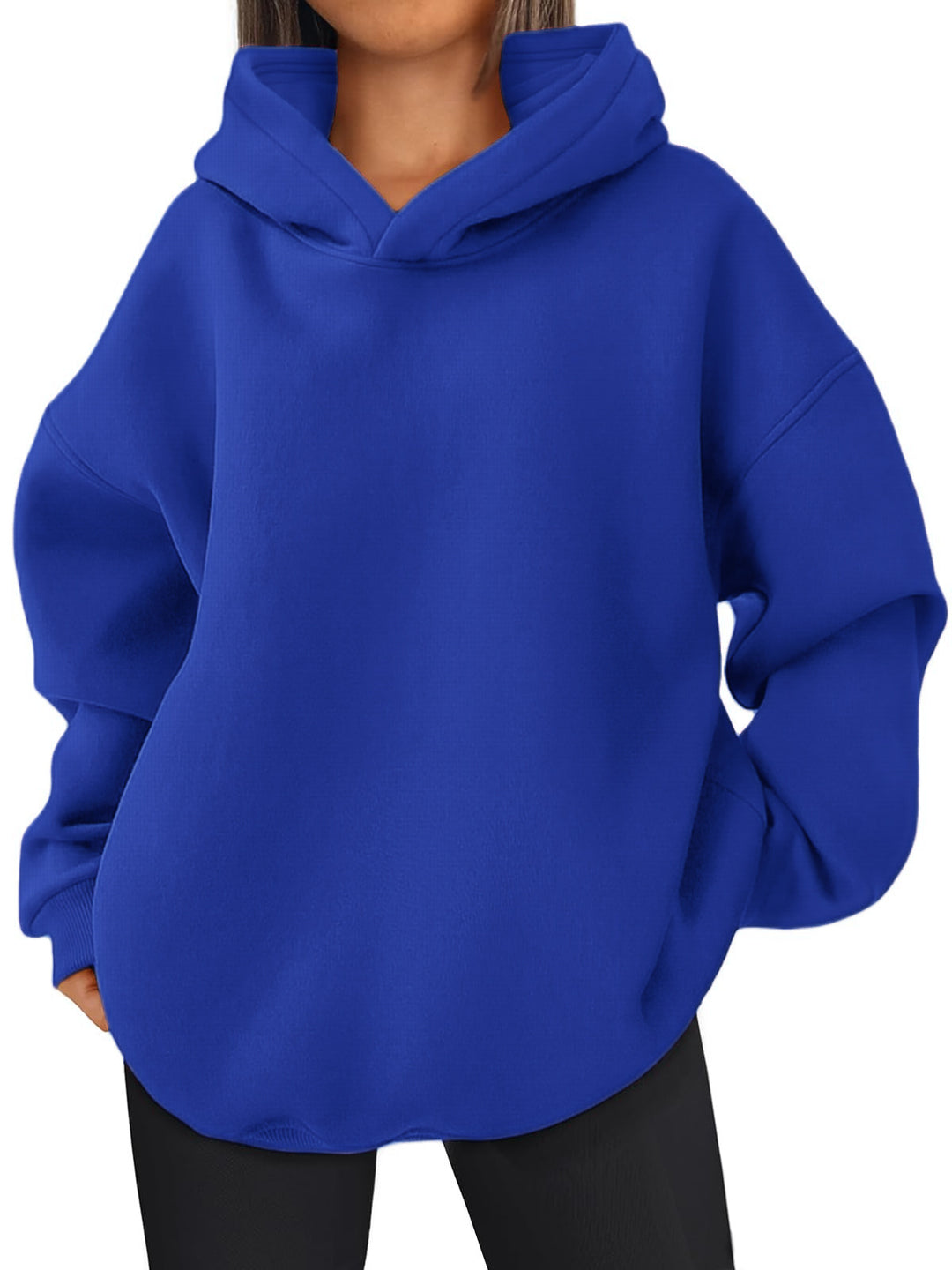 Damen nan kastiger Kapuzenpullover mit doppellagiger Kapuze, überschnittener Schulter und längerem Rückenteil Shop Nory