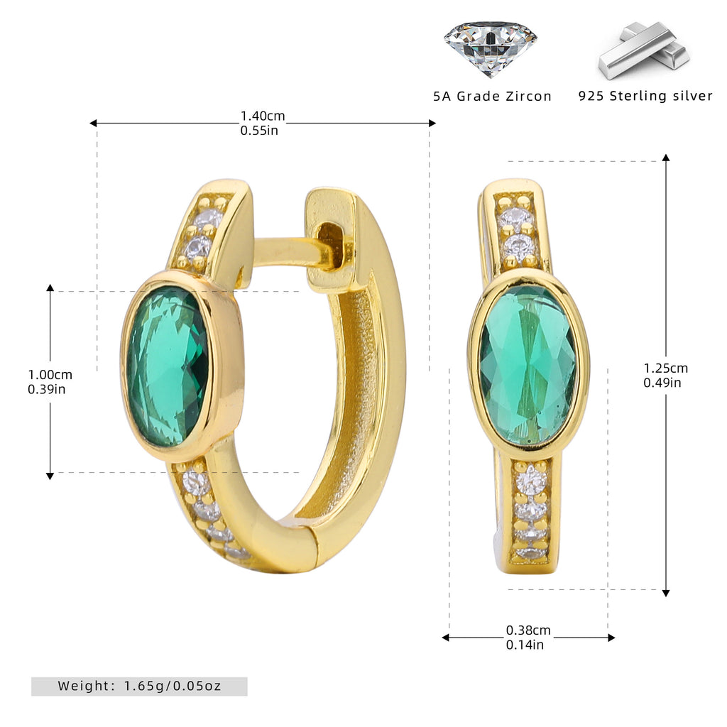 Damen Ohrhänger mit auffälligem ovalem Zirkon und goldfarbener 925er Sterling Silberfassung Shop Nory