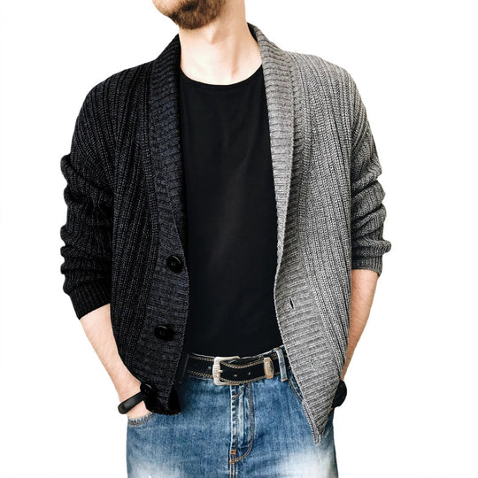 Herren Grobstrick-Cardigan mit Schalkragen, Rippstruktur und markanten Knöpfen Shop Nory