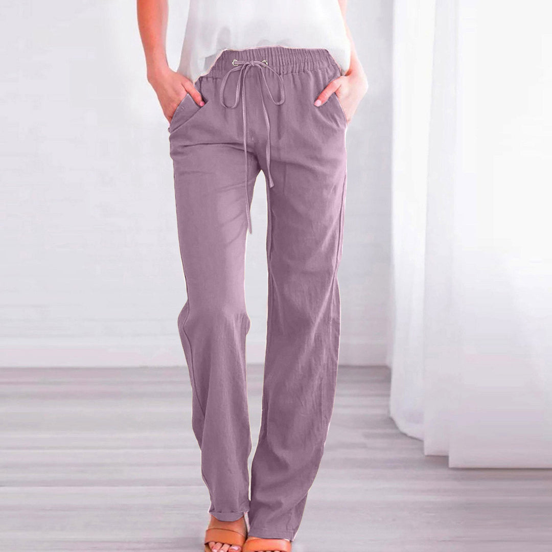Damen Bequeme Leinen-Hose mit elastischem Bund und Taschen