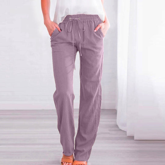 Damen Bequeme Leinen-Hose mit elastischem Bund und Taschen