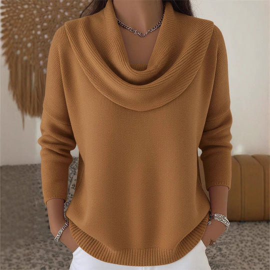 Damen nan schimmernder Strickpullover mit Wasserfallkragen, feiner Glitzerstruktur und schmalem Saum Shop Nory