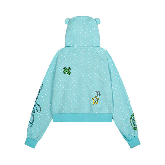 Damen Kuschelige Kapuzenjacke mit Ohren, Allover‑Sternmuster und verspielten Cartoon‑Prints Shop Nory